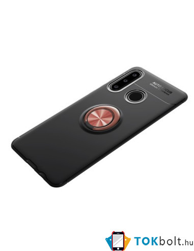 Huawei P30 Lite gyűrűs tok - FEKETE/RÓZSAARANY