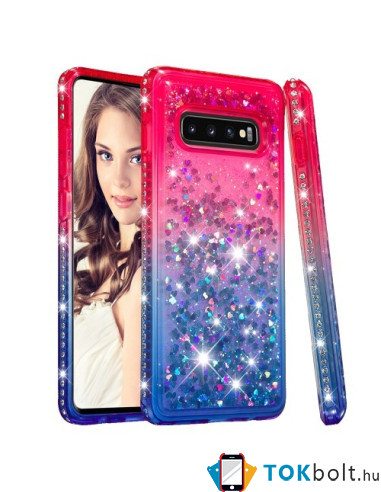 Rugalmas szuper mozgó csillámos tok Samsung Galaxy S10 Plus készülékhez - PIROS/KÉK