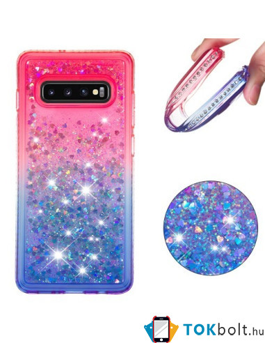 Rugalmas szuper mozgó csillámos tok Samsung Galaxy S10 Plus készülékhez - PIROS/KÉK