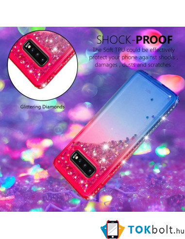 Rugalmas szuper mozgó csillámos tok Samsung Galaxy S10 Plus készülékhez - PIROS/KÉK