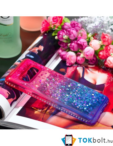 Rugalmas szuper mozgó csillámos tok Samsung Galaxy S10 Plus készülékhez - PIROS/KÉK