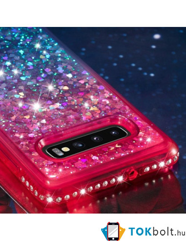 Rugalmas szuper mozgó csillámos tok Samsung Galaxy S10 Plus készülékhez - PIROS/KÉK
