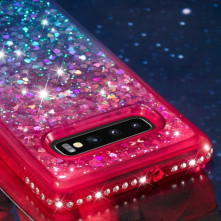 Rugalmas szuper mozgó csillámos tok Samsung Galaxy S10 Plus készülékhez - PIROS/KÉK