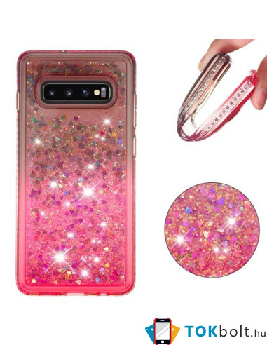 Rugalmas szuper mozgó csillámos tok Samsung Galaxy S10 Plus készülékhez - BARNA/PIROS