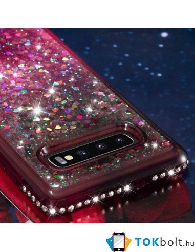 Rugalmas szuper mozgó csillámos tok Samsung Galaxy S10 Plus készülékhez - BARNA/PIROS
