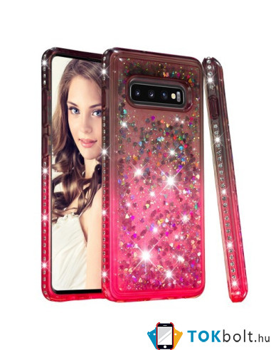 Rugalmas szuper mozgó csillámos tok Samsung Galaxy S10 Plus készülékhez - BARNA/PIROS