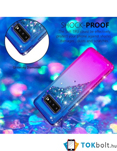 Rugalmas szuper mozgó csillámos tok Samsung Galaxy S10 készülékhez - KÉK/LILA