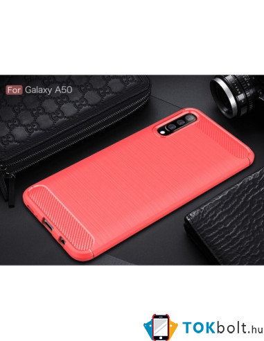 Samsung Galaxy A50 karbon mintás tok - PIROS