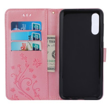 Dombornyomott lepkés virágos notesztok Samsung Galaxy A50 telefonhoz - RÓZSAARANY