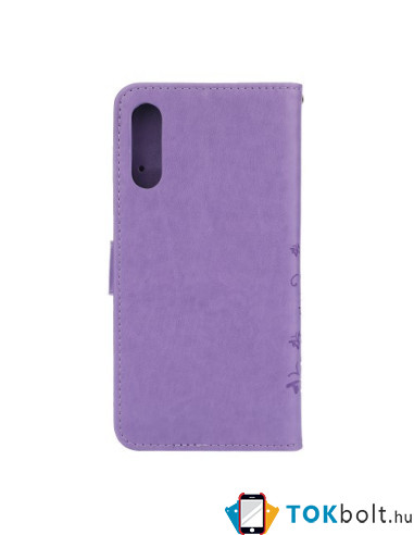 Dombornyomott lepkés virágos notesztok Samsung Galaxy A50 telefonhoz - VILÁGOSLILA