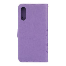 Dombornyomott lepkés virágos notesztok Samsung Galaxy A50 telefonhoz - VILÁGOSLILA