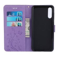 Dombornyomott lepkés virágos notesztok Samsung Galaxy A50 telefonhoz - VILÁGOSLILA