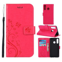 Dombornyomott lepkés virágos notesztok Huawei P30 Lite telefonhoz - PIROS