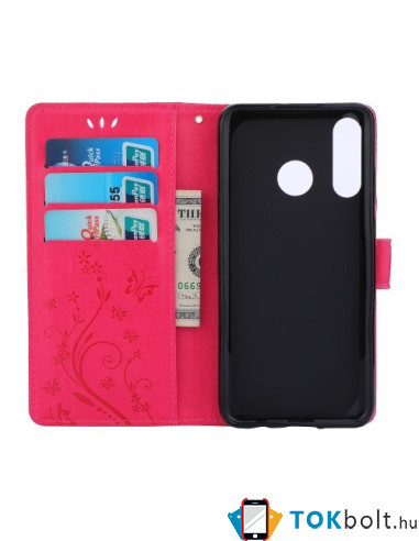 Dombornyomott lepkés virágos notesztok Huawei P30 Lite telefonhoz - PIROS