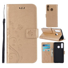 Dombornyomott lepkés virágos notesztok Huawei P30 Lite telefonhoz - ARANY