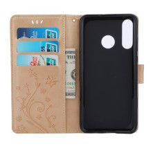 Dombornyomott lepkés virágos notesztok Huawei P30 Lite telefonhoz - ARANY