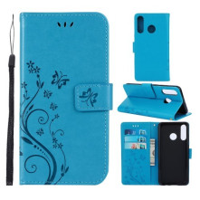 Dombornyomott lepkés virágos notesztok Huawei P30 Lite telefonhoz - KÉK