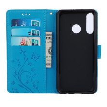 Dombornyomott lepkés virágos notesztok Huawei P30 Lite telefonhoz - KÉK