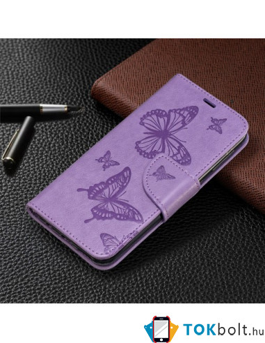 Dombornyomott pillangós telefontok Samsung Galaxy A20e telefonhoz - LILA