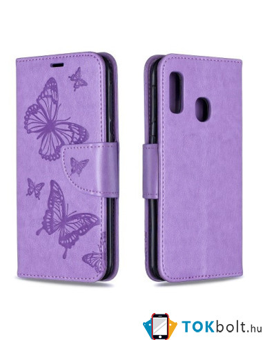 Dombornyomott pillangós telefontok Samsung Galaxy A20e telefonhoz - LILA