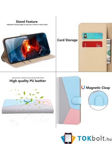 Három színű notesztok Huawei Mate 30 Lite telefonhoz - SZÜRKE - KÉK - RÓZSASZÍN