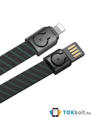 Baseus 2.4A 8 Pin töltőkábel akasztóval - FEKETE - ZÖLD CSÍKOS
