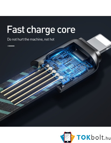 Baseus 2.4A 8 Pin töltőkábel akasztóval - FEKETE - ZÖLD CSÍKOS