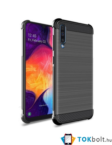 IMAK Vega karbon mintás ütésálló tok Samsung Galaxy A70 készülékhez - FEKETE