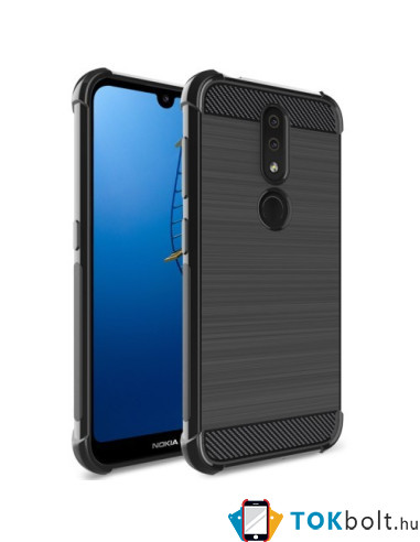 IMAK Vega karbon mintás ütésálló tok Nokia 4.2 készülékhez - FEKETE