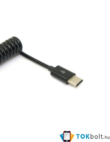 USB Type-C csavart töltőkábel, adatkábel, kitűnő autóba - FEKETE