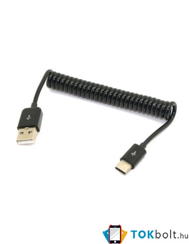USB Type-C csavart töltőkábel, adatkábel, kitűnő autóba - FEKETE