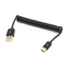 USB Type-C csavart töltőkábel, adatkábel, kitűnő autóba - FEKETE