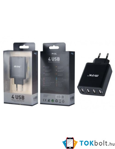 MTK K3618 fekete 4 USB fekete hálózati töltőfej 5A