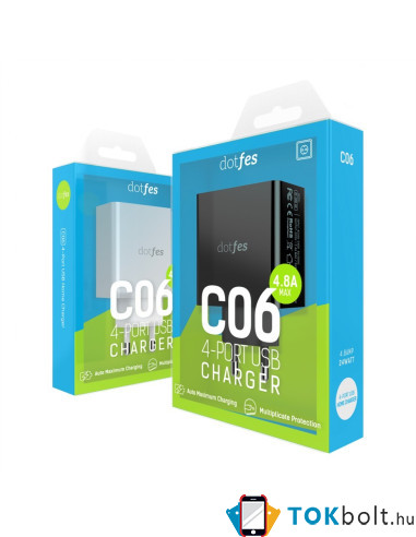 Dotfes C06 4 usb portos fekete töltőfej 4.8A