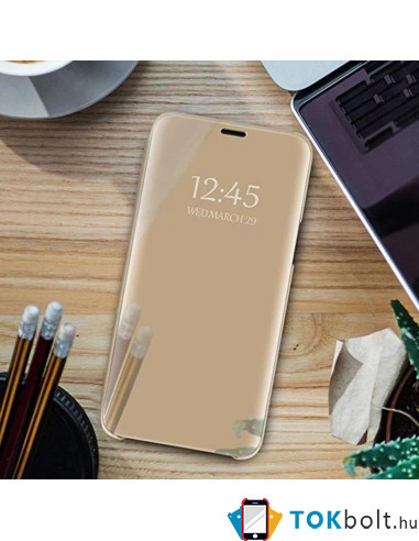 Flip telefontok átlátszó előlappal Huawei P40 lite készülékhez - ARANY