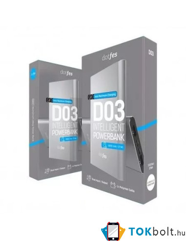 Dotfes D03 2 USB-s 2.4A/1A ezüst Power Bank 10000mAh