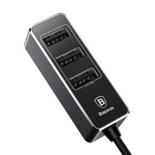 BASEUS hátsó ülésekig is elérő 1.5 méteres 4 USB csatlakozású telefon autós töltő - FEKETE