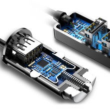 BASEUS hátsó ülésekig is elérő 1.5 méteres 4 USB csatlakozású telefon autós töltő - FEKETE
