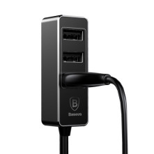 BASEUS hátsó ülésekig is elérő 1.5 méteres 4 USB csatlakozású telefon autós töltő - FEKETE
