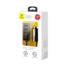 BASEUS hátsó ülésekig is elérő 1.5 méteres 4 USB csatlakozású telefon autós töltő - FEKETE
