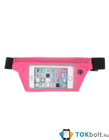 Derékra csatolható átlátszó ablakos rugalmas tok sportoláshoz, futáshoz - 6.5 inch - PINK