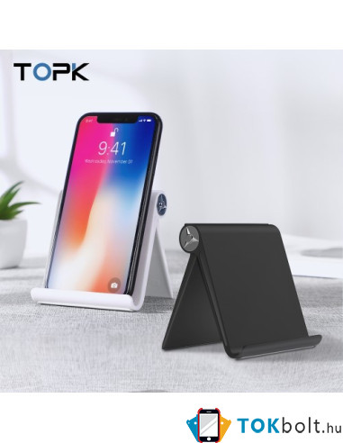 TOPK összecsukható hordozható mobiltelefon, tablet asztali tartó - FEKETE