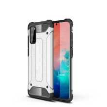 Kemény műanyag és rugalmas TPU hibrid tok Samsung Galaxy S20 telefonhoz - EZÜST