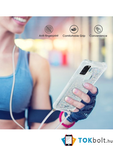Mozgó csillámos telefontok nyakpánttal Samsung Galaxy A21s készülékhez - FEHÉR