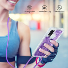 Mozgó csillámos telefontok nyakpánttal Samsung Galaxy A21s készülékhez - LILA