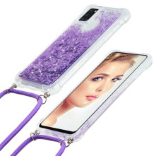 Mozgó csillámos telefontok nyakpánttal Samsung Galaxy A21s készülékhez - LILA