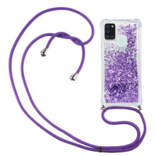 Mozgó csillámos telefontok nyakpánttal Samsung Galaxy A21s készülékhez - LILA