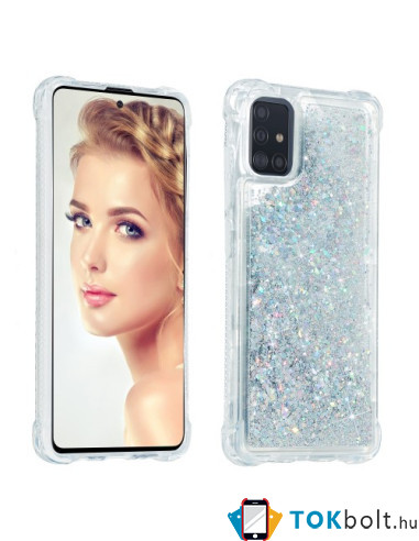 Mozgó csillámos telefontok Samsung Galaxy A71 készülékhez - EZÜST