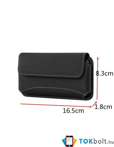 Övre fűzhető 5.7-6.3 inches tépőzáras fekvő telefontok övtáska méret:16.5 x 8.3 x 1.8cm - FEKETE