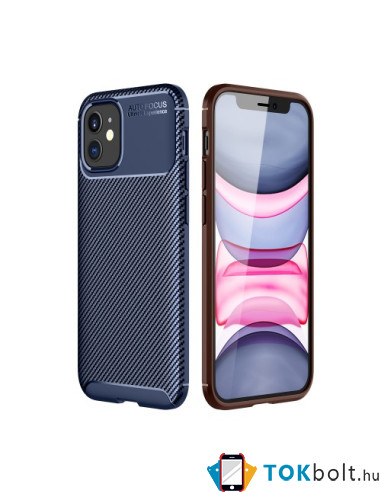 iPhone 12 karbon mintás ultra vékony szilikon tok - KÉK